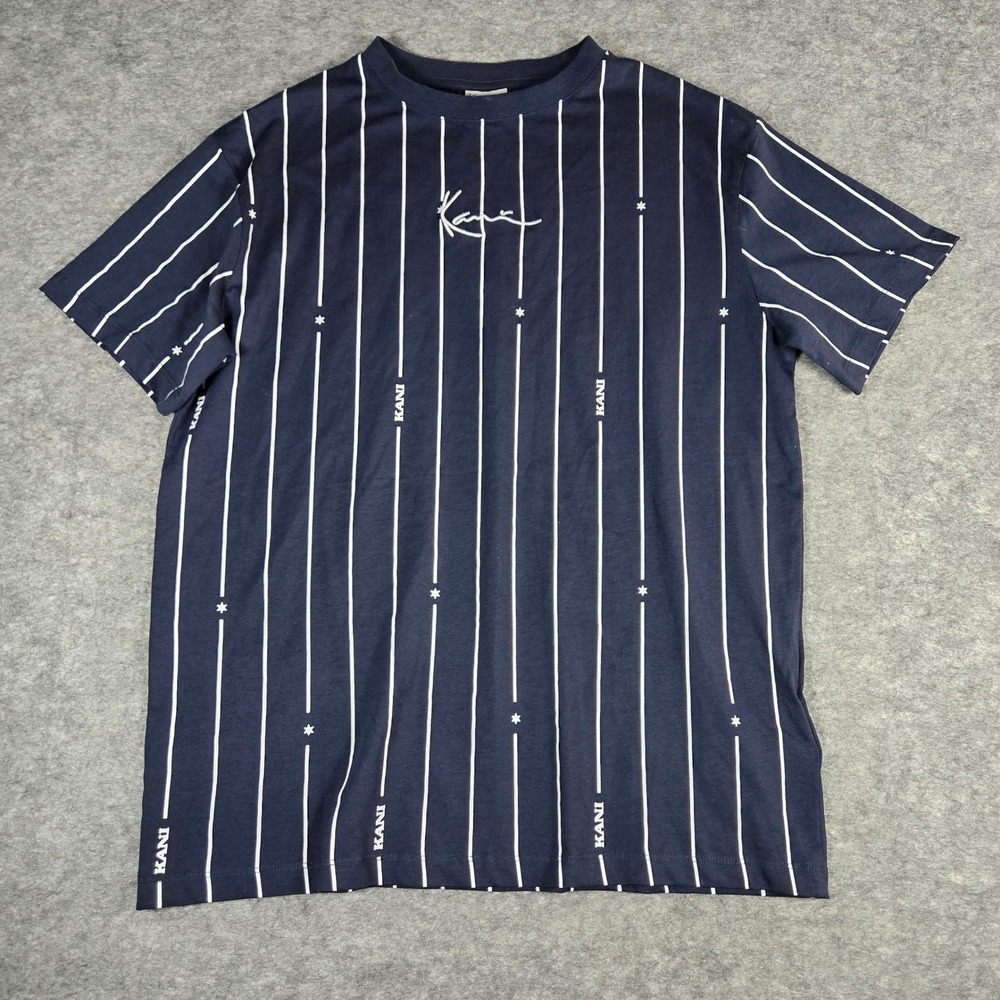 Karl Kani Mens Navy Blue Pinstripe Streetwear T-Shirt Size M